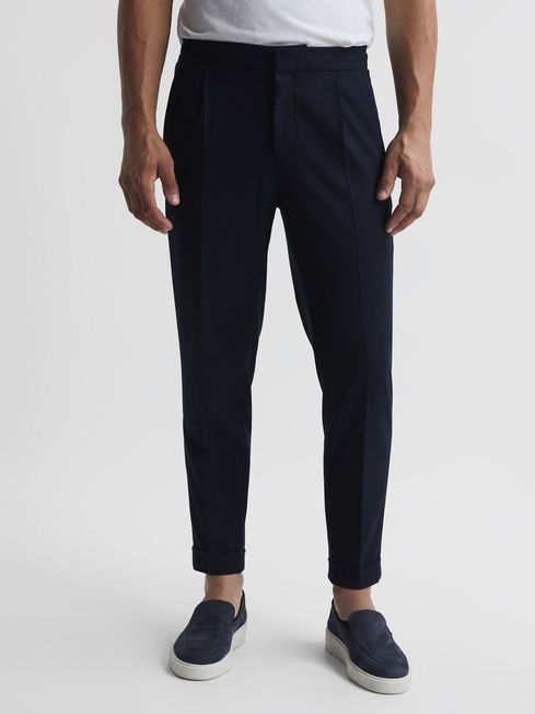 Reiss Navy Brighton Pleat Front Trousers