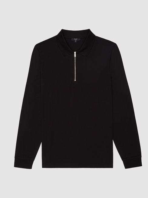 Reiss Black Ashdown Golf Half Zip Polo Shirt