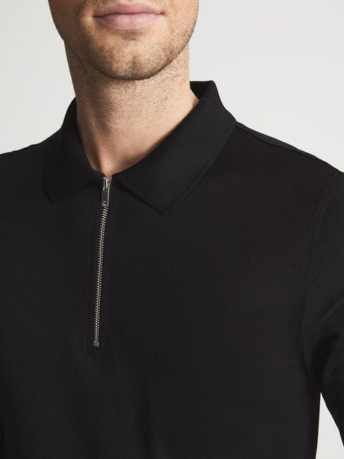 Reiss Black Ashdown Golf Half Zip Polo Shirt