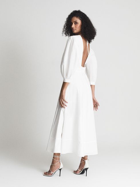 Reiss White Christie Puff Sleeve Plunge 