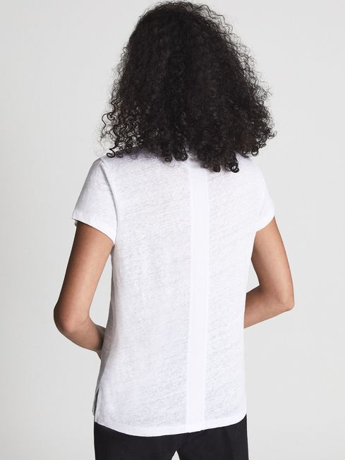 Reiss White Lottie Linen V-Neck T-Shirt 