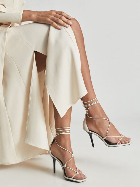 Reiss Off White Kali High Leather Strappy Wrap Sandals
