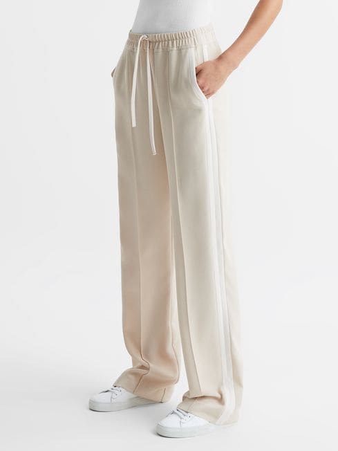Petite Wide Leg Side Stripe Daks in Stone