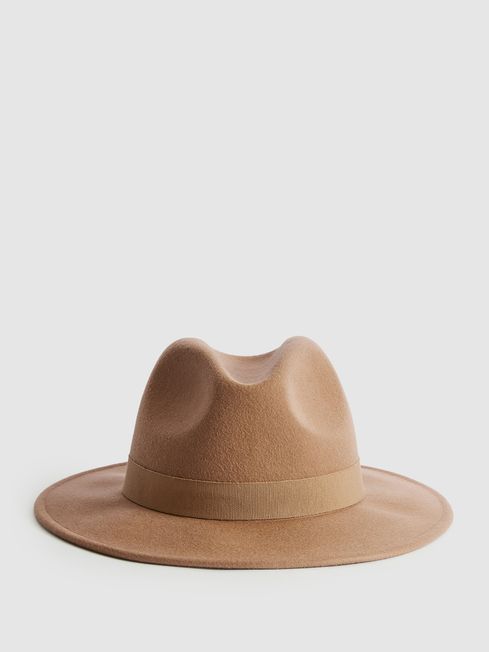 Reiss Camel Ashbourne Wool Fedora Hat 