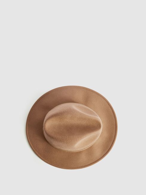 Reiss Camel Ashbourne Wool Fedora Hat 