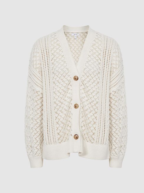 Reiss Ivory Laila Cable Knit Cardigan 