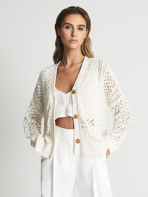 Reiss Ivory Laila Cable Knit Cardigan 