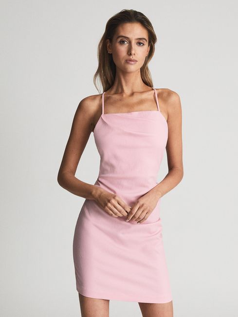 Reiss Pink Ariela Stretch Linen Bodycon Mini Dress