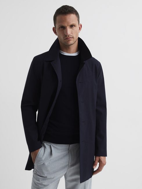 Reiss Navy Perrin Mac With Removable Zip Neck Inserts