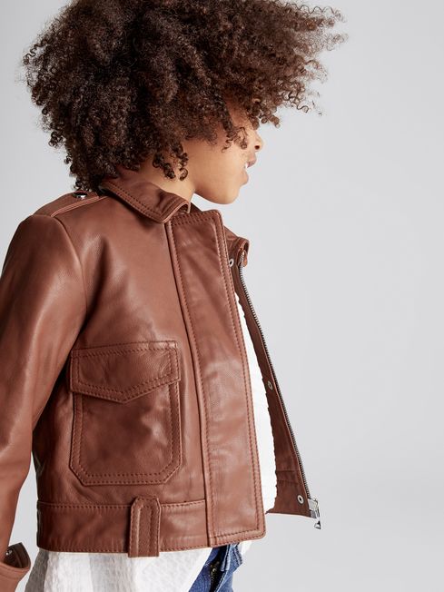 Reiss Tan Dover Junior Leather Jacket 
