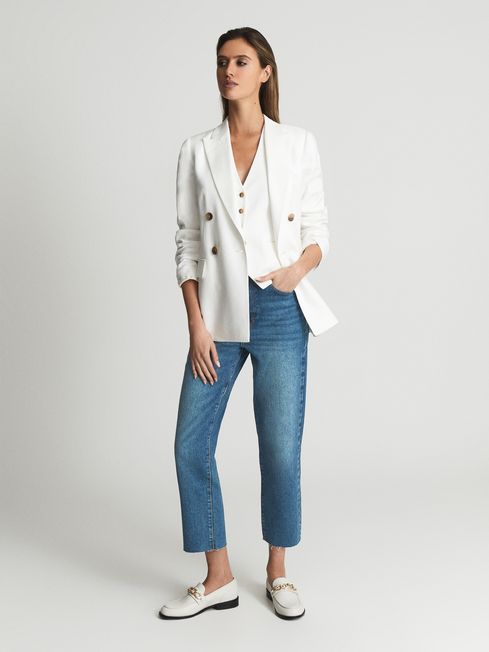 Reiss Mid Blue Clayton High Rise Straight Leg Jeans - REISS