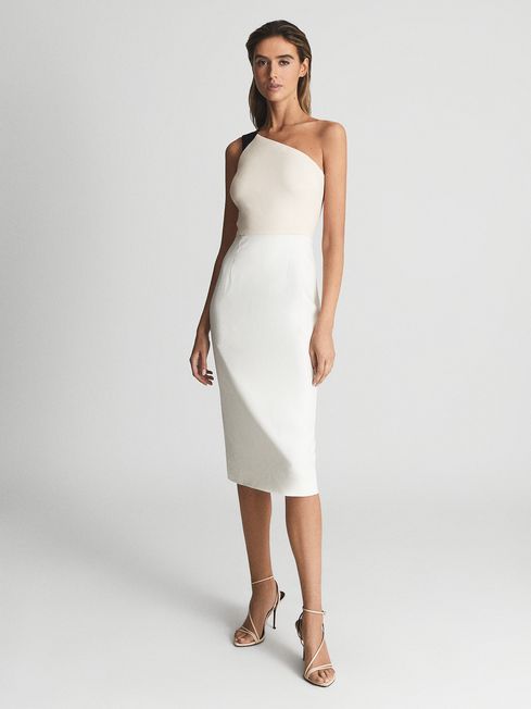 Reiss White/Nude Riana Colourblock Bodycon Dress