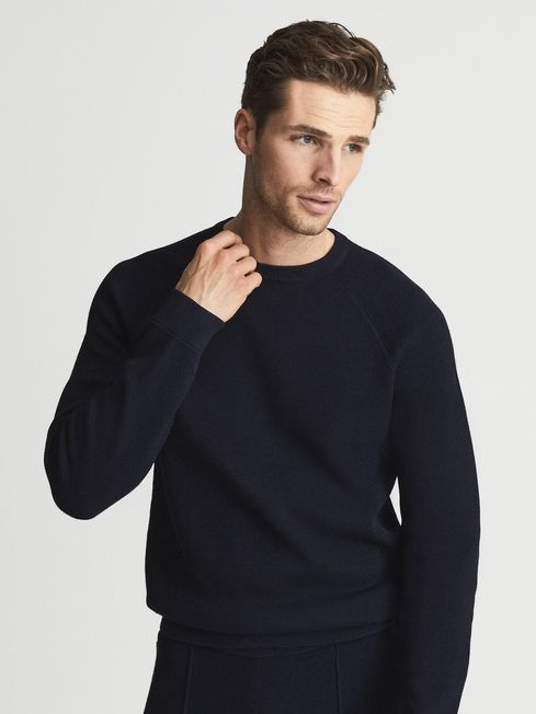 Reiss Navy Hendley Textured Crew Neck 