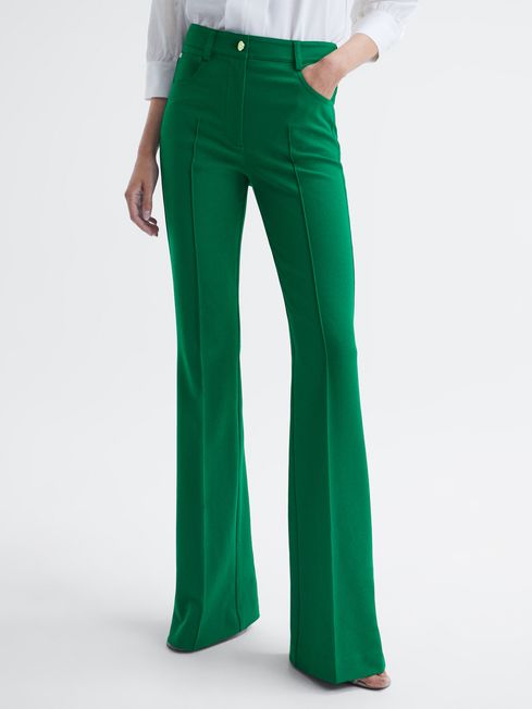 Reiss Dark Green Flo Regular Flared Trousers