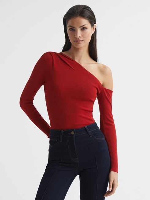 Reiss Red Lucy Off-Shoulder Fitted Top