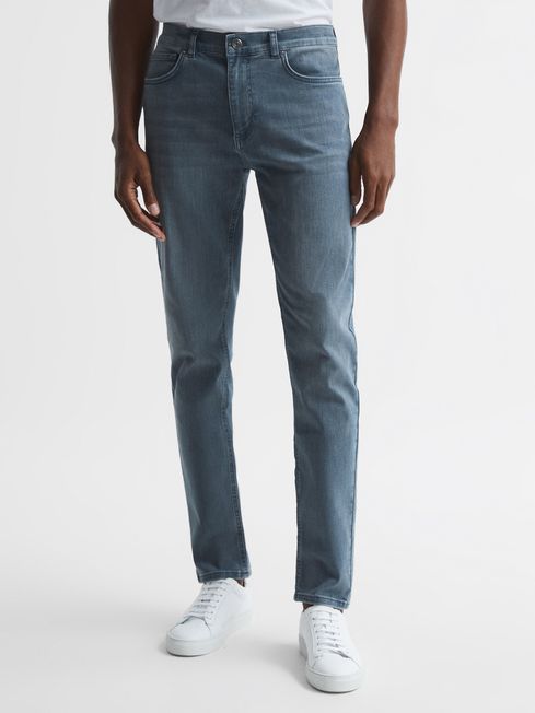 Reiss Space Grey Gather Washed Jersey Slim Jeans