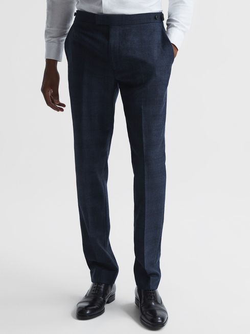 Reiss Navy Ancroft Prince of Wales Check Mixer Trousers