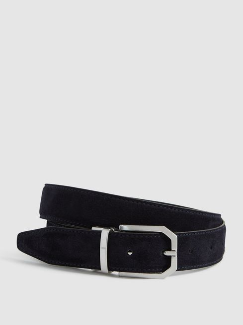 Reiss Navy/Black Aldwych Reversible Leather And Suede Belt