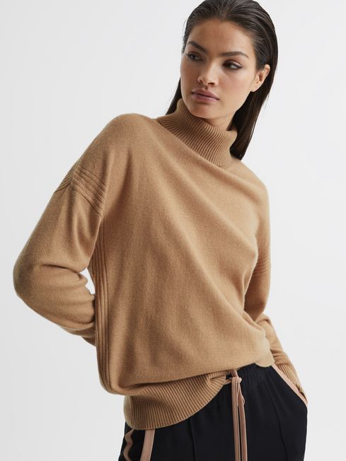 Reiss Camel Nova Knitted Roll Neck 