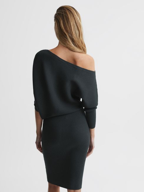 Reiss Teal Lara Off-Shoulder Ribbed 