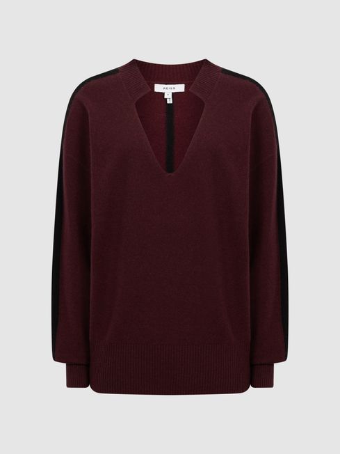 Reiss Berry/Black Isabella Knitted V-Neck Jumper