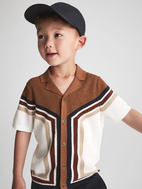 Reiss Rust Vinci Junior Cuban Collar Panel Detail Shirt