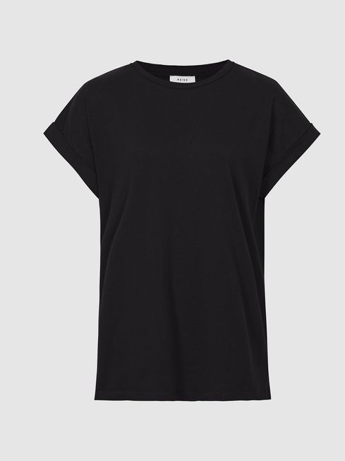 Reiss Black Tereza Cotton-Jersey Crew Neck T-Shirt