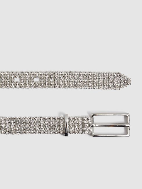 Reiss Silver Cara Crystal Chainmail Belt