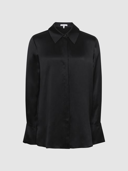Reiss Black Hailey Regular Silk Shirt