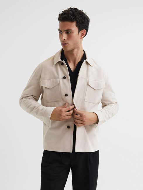 Reiss White Spark Suede Overshirt
