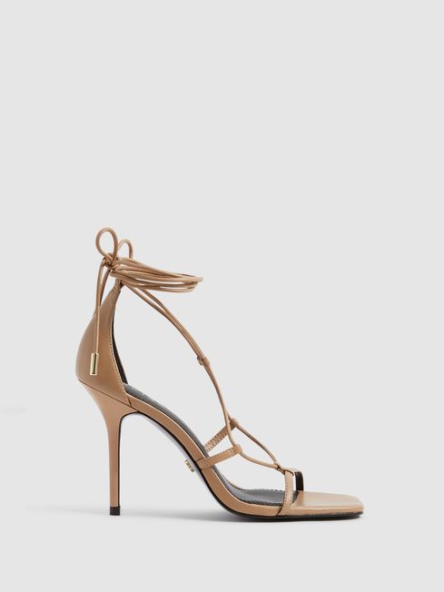 Reiss Biscuit Kali High Leather Strappy Wrap Sandals