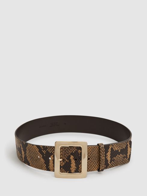 Reiss Natural Callie Snake Print Wide Waist Belt