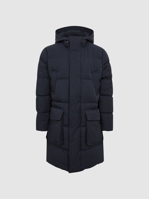 Reiss Navy Skye Hooded Mid Length 