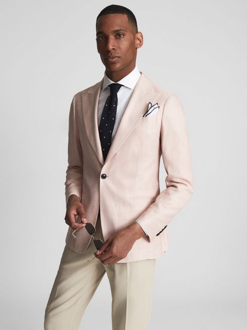 Reiss Soft Pink Admire Single Breasted Weave Blazer