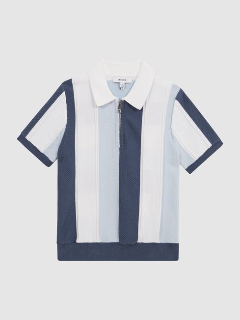 Reiss Airforce Blue Herald Junior Half Zip Colourblock Polo T-Shirt