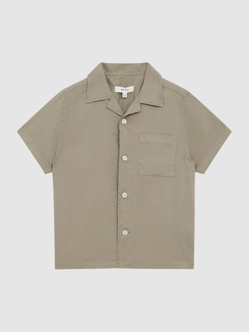 Reiss Sage Arnold Junior Cotton Short Sleeve Cuban Collar Shirt