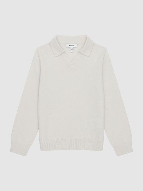 Reiss Milk Swift Junior Wool-Cashmere Blend Open Collar Polo