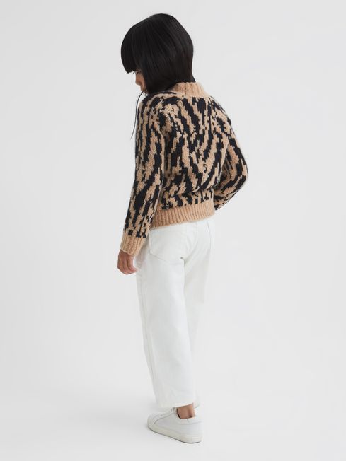 Reiss Camel Ava Animal Print Wool Blend 