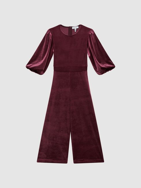 Reiss Red Mina Senior Velvet Wide Sleeve Crop Jumpsuit