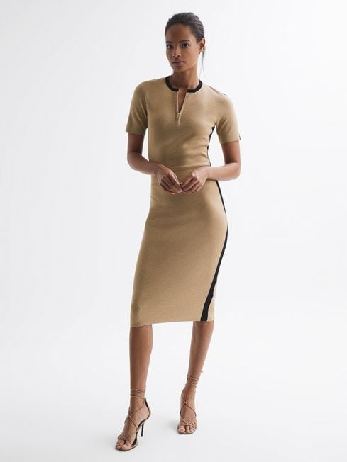 Reiss Camel Rosie Knitted Bodycon Midi 