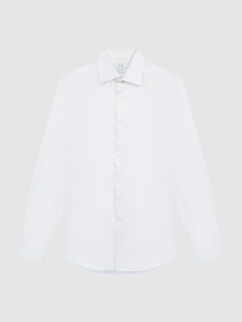 Reiss White Frontier Cotton Satin Stretch Slim Fit Shirt