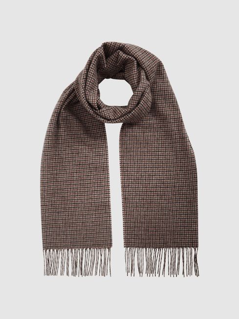 Reiss Chocolate Clay Wool-Blend Dogtooth Scarf