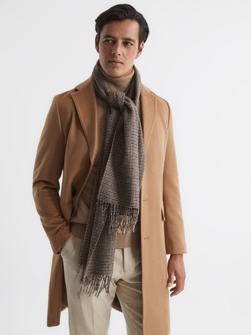 Reiss Chocolate Clay Wool-Blend Dogtooth Scarf