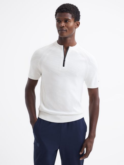 Reiss White Justin Castore Knitted Ribbed Half Zip T-Shirt