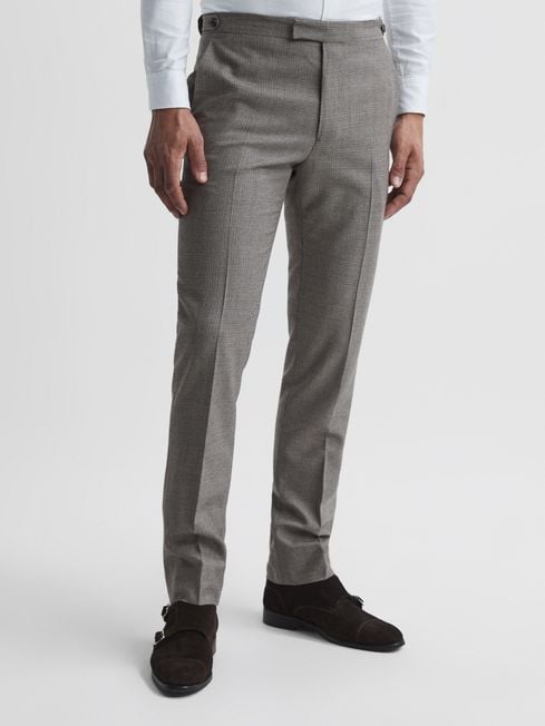 Reiss Brown Chewton Wool Puppytooth Mixer Trousers