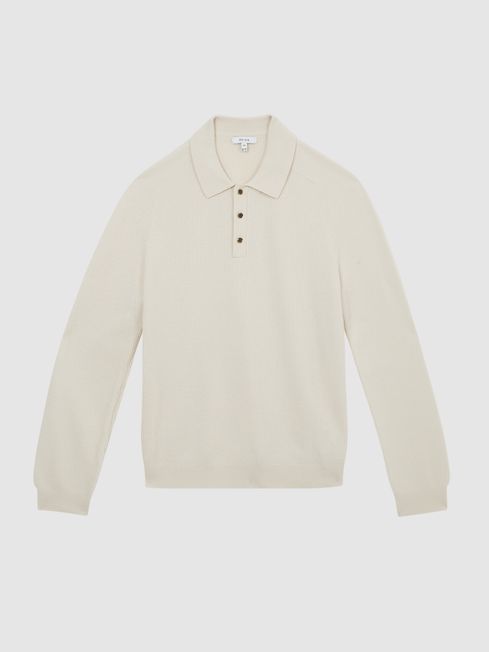 Reiss Milk Holmes Buttoned Ribbed Polo Top