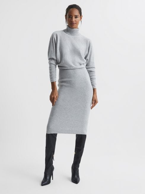 Reiss Grey Francesca Cashmere Roll Neck Knitted Dress