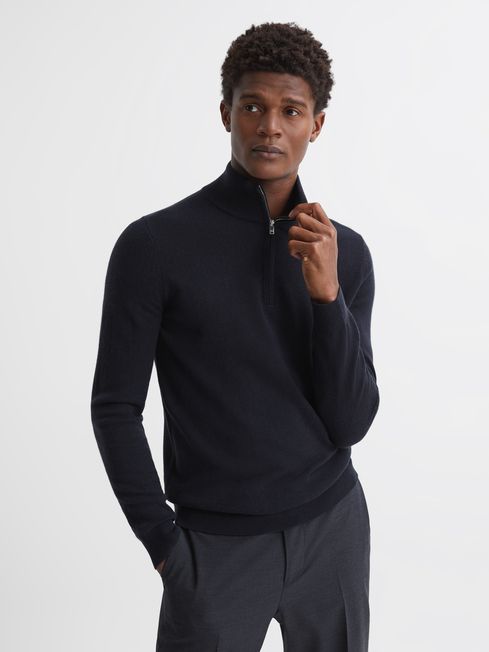 Reiss Navy Royal Cashmere Slim Fit Half 