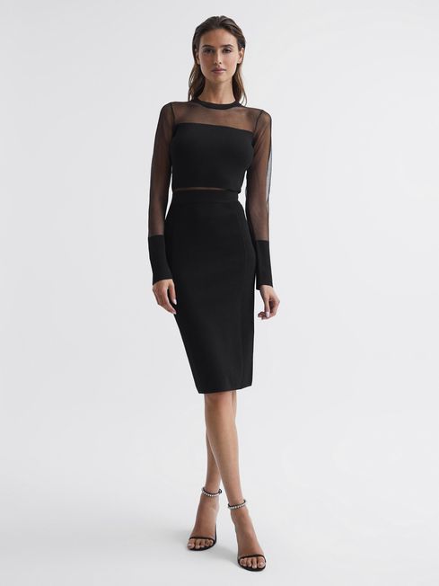 Reiss Black Lyla Knitted Sheer Sleeve 