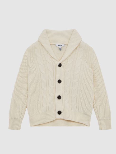 Reiss Ecru Romash Junior Cable Knit Cardigan